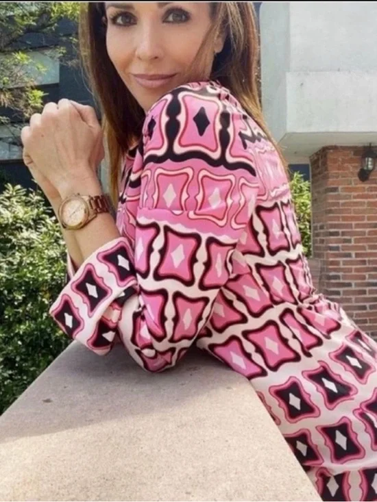 Zara Pink Geometric Midi Maxi Dress Size S - Picture 3 of 9